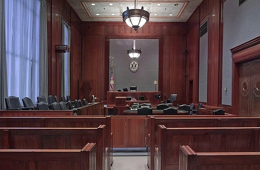 Courtroom with mahogany wall panels